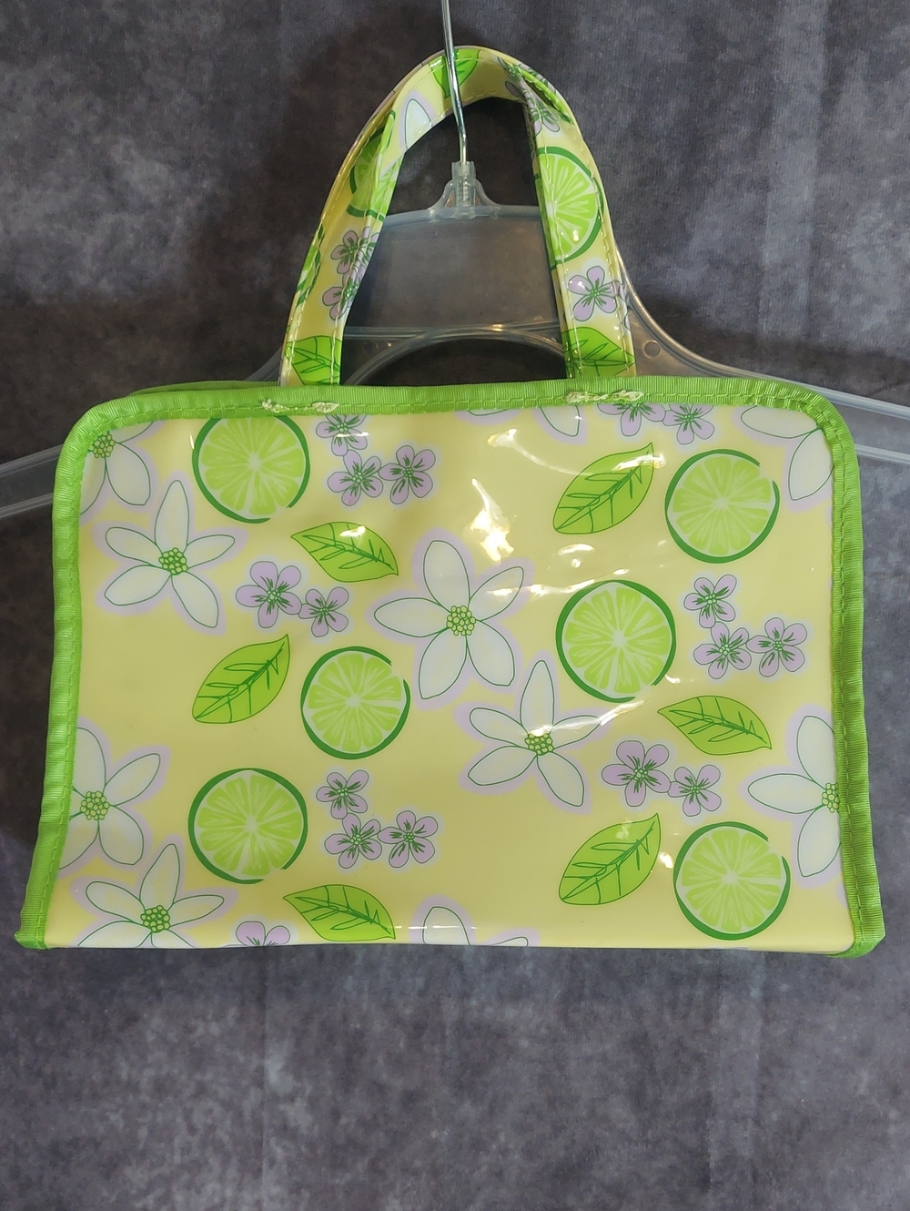 Vintage Avon Lime Yellow Floral Hanging Travel Cosmetic Bag NWOT